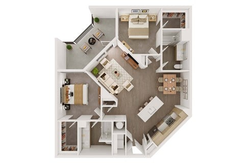 Floor plan for 2 beds, 2 baths, 1254 sqft